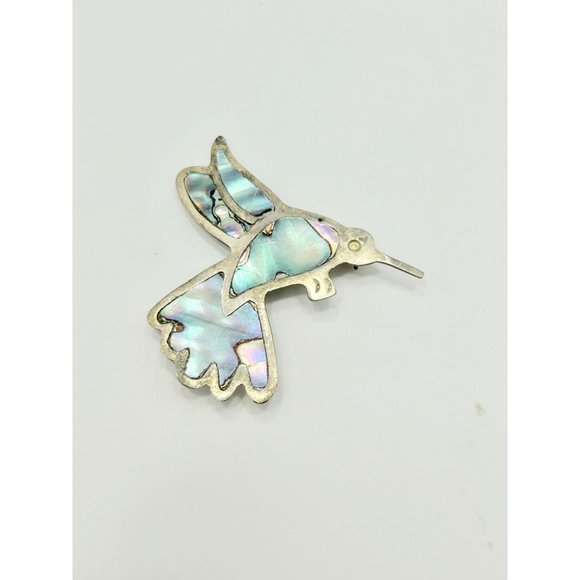 Vintage Alpaca Silver Mexico Hummingbird Bird Pin Brooch w Abalone Shell Inlay - Picture 2 of 13